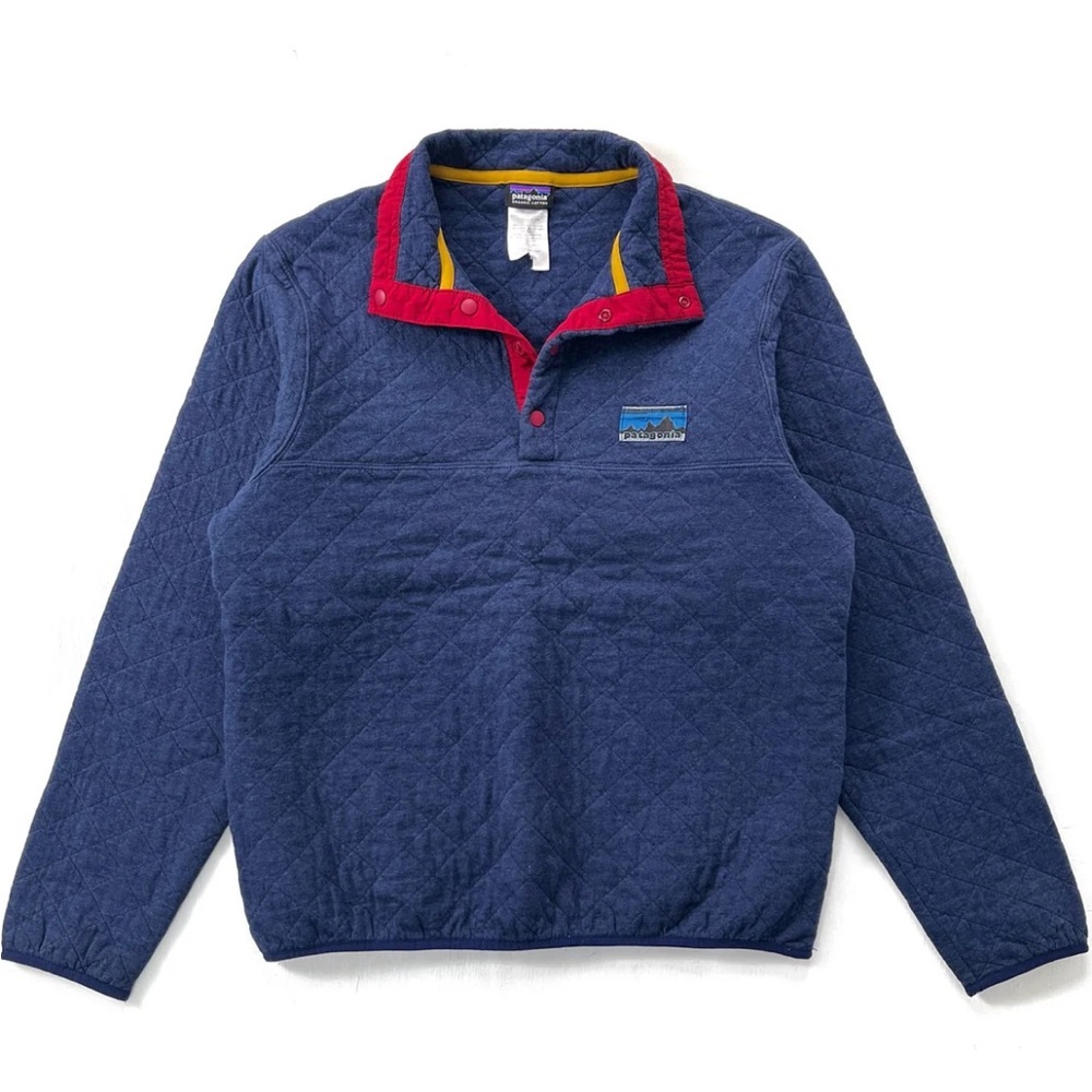 RARE Patagonia organic Diamond Quilt Snap-T XS 40th Anniversary Blue Red